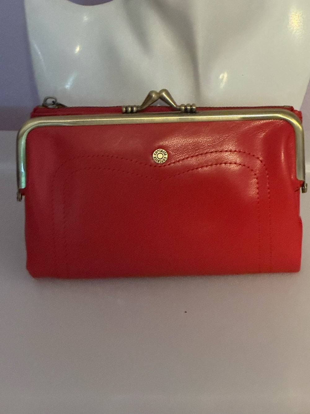 Red Leather kiss lock wallet clutch with dust bag